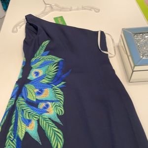 Lilly Pulitzer dress with peacock feathers